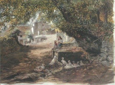 Gölgede Dinlenmek, c.1880 (kağıt üzerine sulu boya) by English School