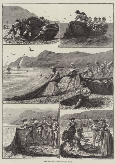 Korsika Kıyısında Yeniden Balık Tutma (gravür) by English School