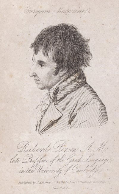 Richard Porson, İngiliz bilim adamı, Cambridge'deki Trinity College'da Yunanca Profesörü (gravür) by English School