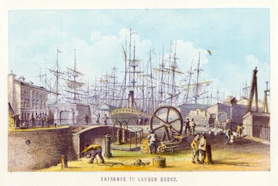 Thames Nehri: Londra Rıhtımlarına Giriş (renkli gravür) by English School