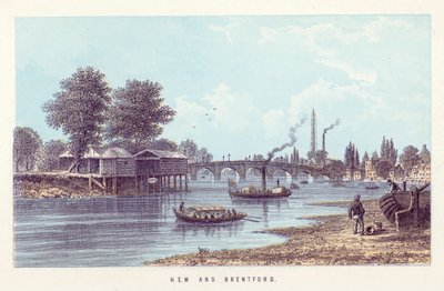 Thames Nehri: Kew ve Brentford (renkli gravür) by English School