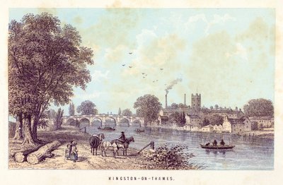 Thames Nehri: Kingston-on-Thames (renkli gravür) by English School