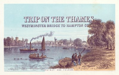 Thames Nehri: Putney ve Fulham (renkli gravür) by English School