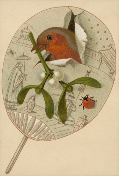 Robin ve ökseotu (chromolitho) by English School