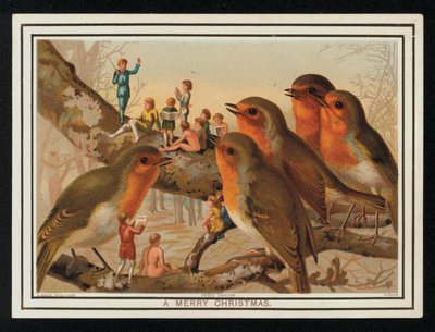 Robinler ve bir grup sanatçı, Noel tebrik kartı. (chromolitho) by English School