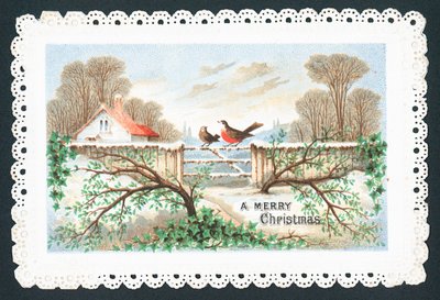 Kapıda oturan Robins, Noel kartı by English School