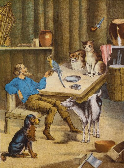 Robinson Crusoe (renkli taş baskı) by English School