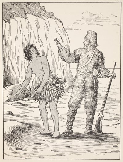 Robinson Crusoe ve Friday, The Story of Robinson Crusoe: Defoes dilini izleyen çocuklar için bir uyarlama, pub. Griffith Farran Browne & Co. Limited, Londra tarafından by English School