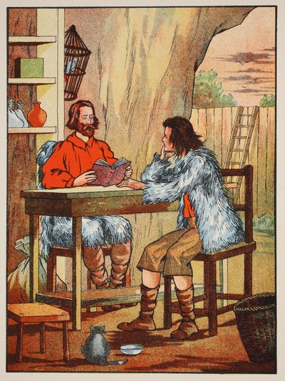 Robinson Crusoe ve Friday, The Story of Robinson Crusoe: Defoes dilini izleyen çocuklar için bir uyarlama, pub. Griffith Farran Browne & Co. Limited, Londra tarafından by English School