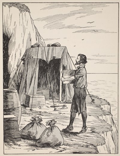 Robinson Crusoe sığınağını inşa ediyor, The Story of Robinson Crusoe