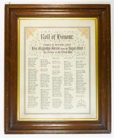 Roll of Honor, Birinci Dünya Savaşı sırasında güçlere katılan Kraliyet Darphanesi