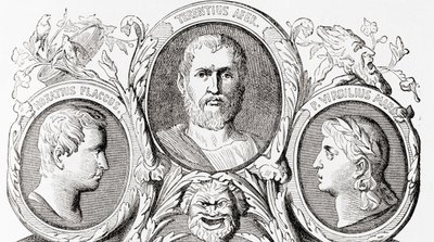 Romalı yazarlar, soldan sağa, Ward and Lock's Illustrated History of the World'den Horace, Terence ve Virgil, pub. 1882 dolayları by English School
