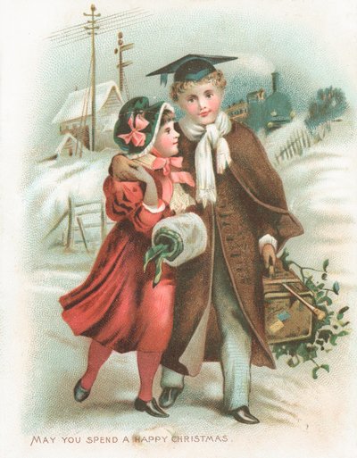 Romantik Çift ve Buharlı Tren, Noel Kartı by English School