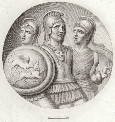 Üç Roma askerini tasvir eden yuvarlak by English School