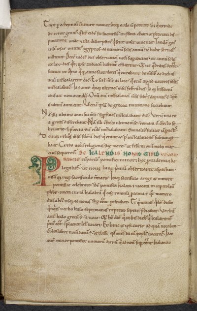 Royal 13. A.XI, f.47vInitial P.De temporum ratione.Bede the Venerable.Bilgisayar ve astronomi üzerine çeşitli eserler.11.yy-12.yy by English School