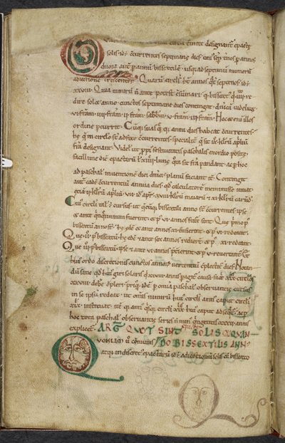 Royal 13. A.XI, f.79v Baş harfleriyle insan yüzleri, Zamanın doğası üzerine, Bede the Venerable by English School