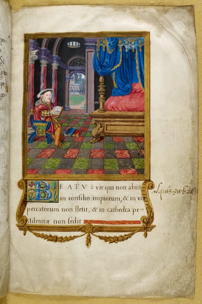 Kraliyet 2 A. XVI, f.3 Kral VIII. Henry oturmuş, yatak odasında, Jean Mallard