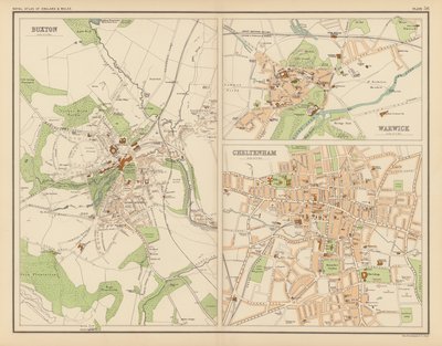 Kraliyet Atlası, c 1900: Buxton; Warwick; Cheltenham (renkli taş) by English School