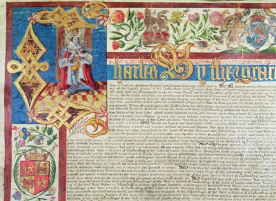 Charles II (1630-85) Döneminde Kumaşçılar Şirketi için Kraliyet Tüzüğü (detay) by English School