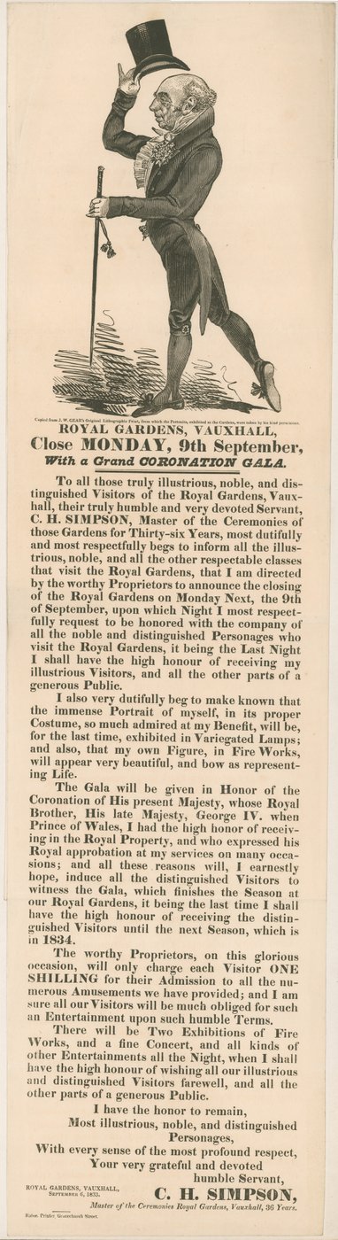 Kraliyet Bahçeleri, Vauxhall. Coronation Gala, 9 Eylül 1833 by English School