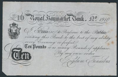 Royal Haymarket Bank, şaka teatral banknot by English School