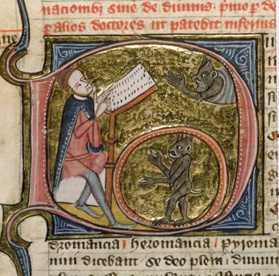 Royal MS 6E VI fol.535v Şeytanları Çağıran Bir Büyücü, James le Palmer tarafından 