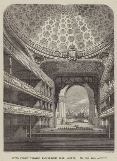 Royal Surrey Tiyatrosu, Blackfriars Road, Londra, Bay John Ellis, Mimar (gravür) by English School