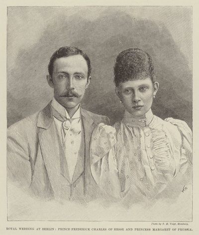 Berlin Kraliyet Düğünü, Hessen Prensi Frederick Charles ve Prusya Prensesi Margaret (gravür) by English School