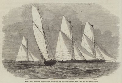 Royal Yacht Squadron Regatta, Majestelerinin Kupası Maçı, Eski Kale Noktasından İlk Tack Off (gravür) by English School