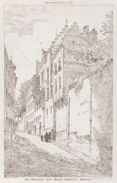 Rue Terracken, Maison Gravestein ile, Brüksel (gravür) by English School