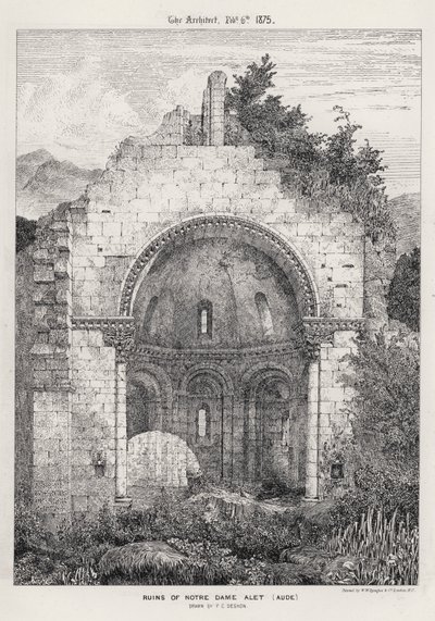 Notre Dame Alet Harabeleri, Aude (gravür) by English School