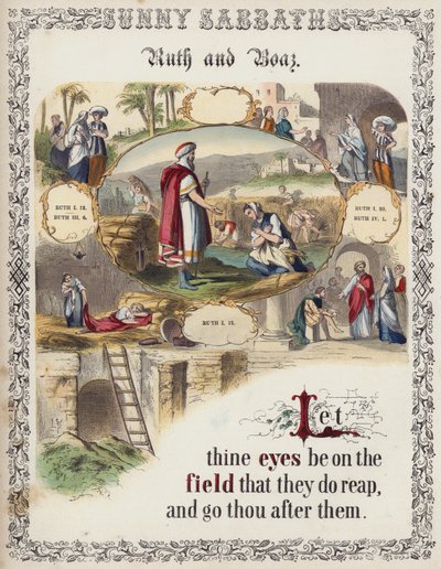 Ruth ve Boaz (renkli gravür) by English School