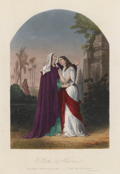 Ruth ve Naomi (renkli gravür) by English School