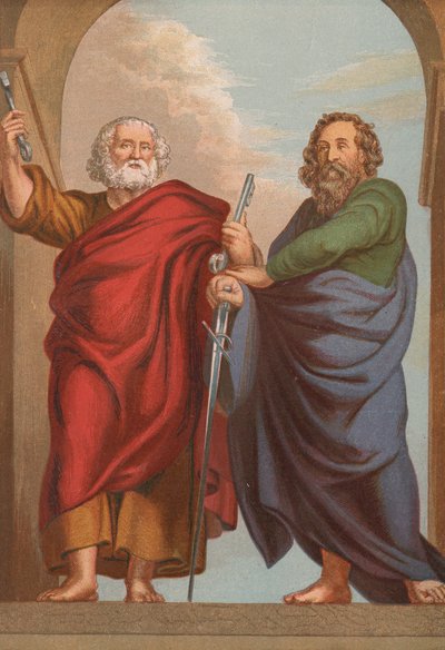 Aziz Petrus ve Aziz Pavlus (renkli taş baskı) by English School