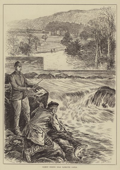 Taymouth Kalesi yakınında somon balıkçılığı (gravür) by English School