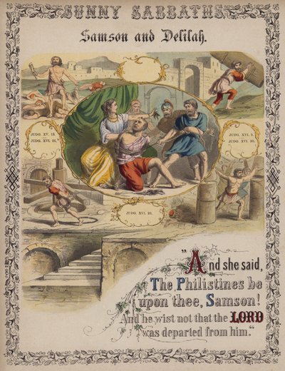 Samson ve Delilah (renkli gravür) by English School