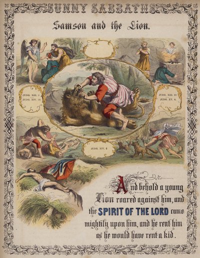 Samson ve aslan (renkli gravür) by English School