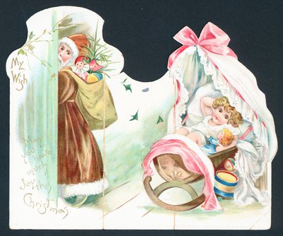 Noel Baba beşikte ziyaret eden bebek, Noel Kartı by English School