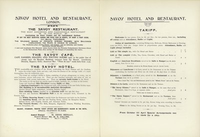 Savoy Otel tarifesi, 1900 by English School