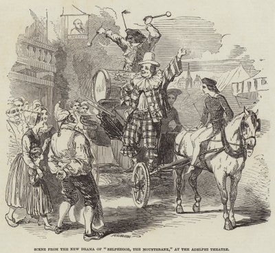 Adelphi Tiyatrosu'ndaki "Belphegor, The Mountebank"ın Yeni Dramasından bir sahne (gravür) by English School