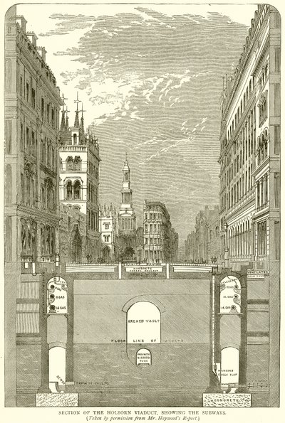 Metroları gösteren Holborn Viyadüğü Bölümü by English School