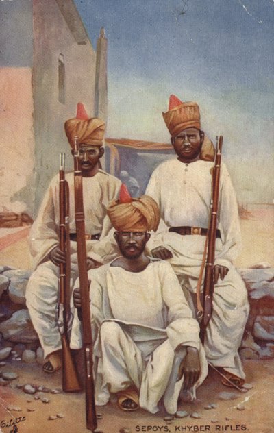 Sepoys, Khyber Rifles (renkli taşbaskı) by English School