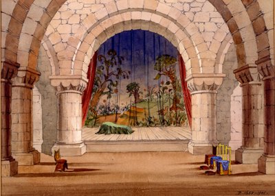Hamlet için Set Tasarımı, William Shakespeare, 1858 (kağıt üzerinde wc) by English School
