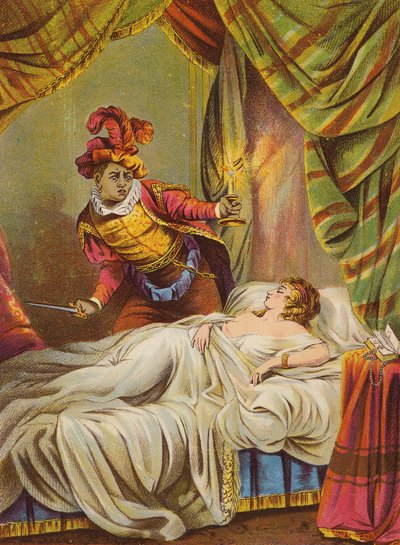 Shakespeare: Othello, Desdemona yatakta, uyuyor (chromolitho) by English School