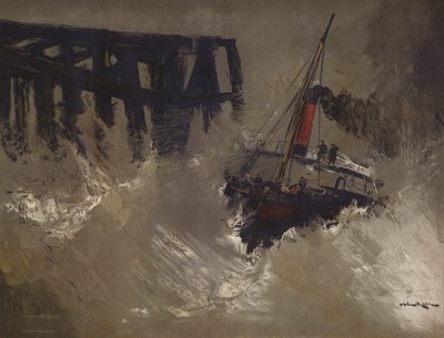 Büyük dalgalarla savaşan gemi (chromolitho) by English School