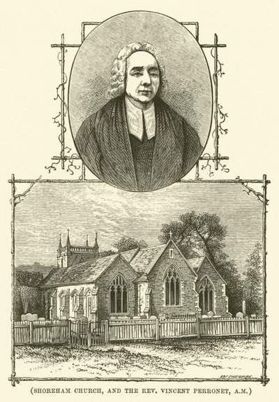 Shoreham Kilisesi ve Peder Vincent Perronet, AM (gravür) by English School