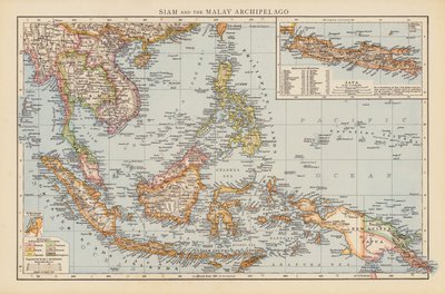 Siyam ve Malay Takımadaları (renkli taş baskı) by English School