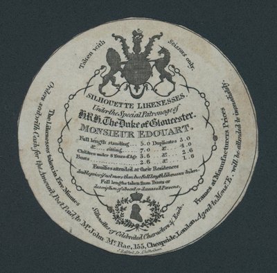 Siluet Benzerlikleri, Mösyö Edouard, ortak 155 Cheapside, Londra, ticaret kartı by English School