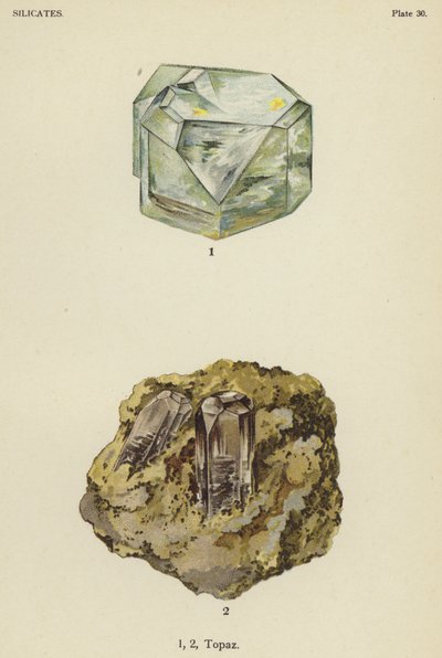Silikatlar, topaz (renkli taş) by English School