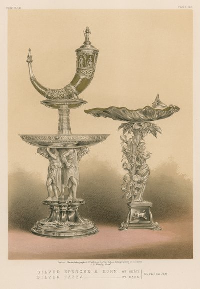 Silver Epergne ve Horn, Hertz, Silver Tazza, Dahl, Kopenhag by English School